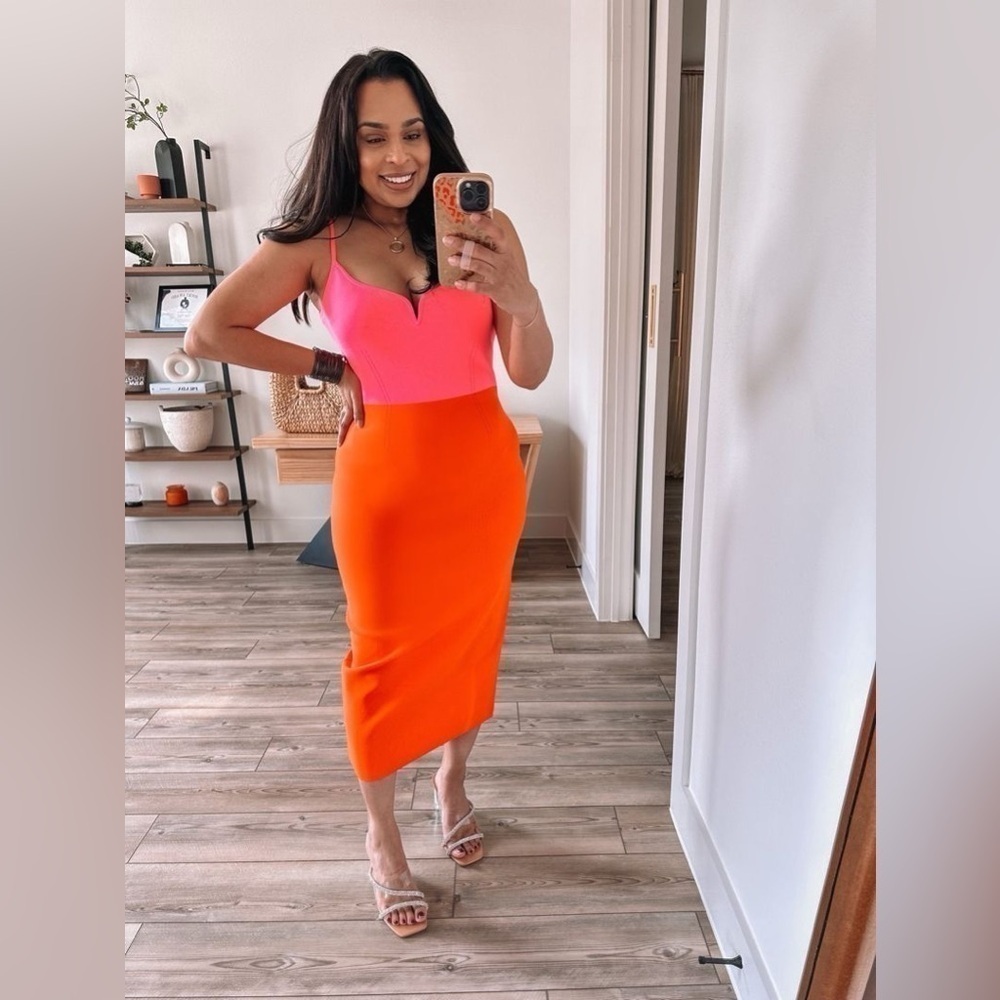 Express Body Contour V-Wire Color Block Midi Sweater Dress Large - Picture 15 of 16